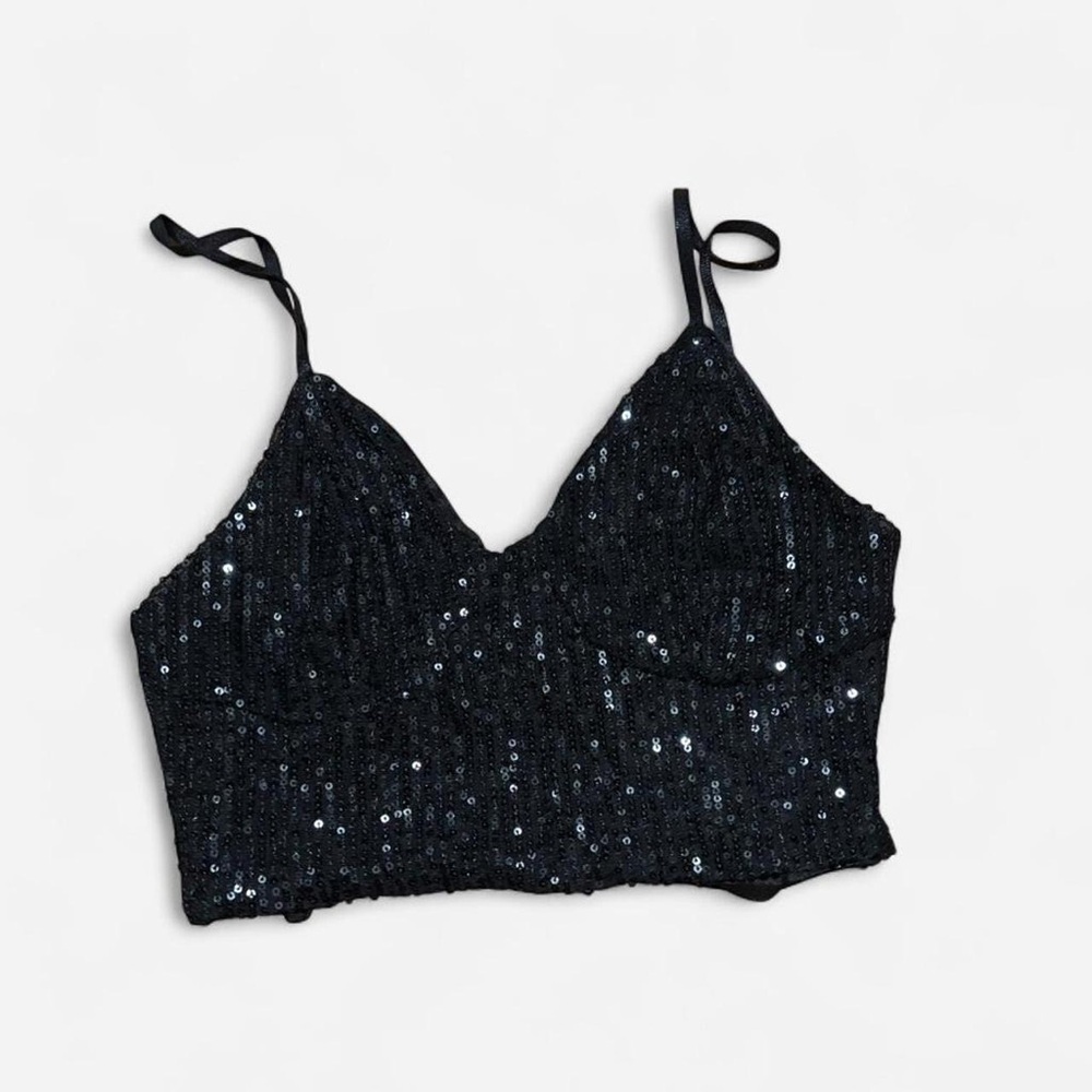SHEIN Black Sequin Crop Top
